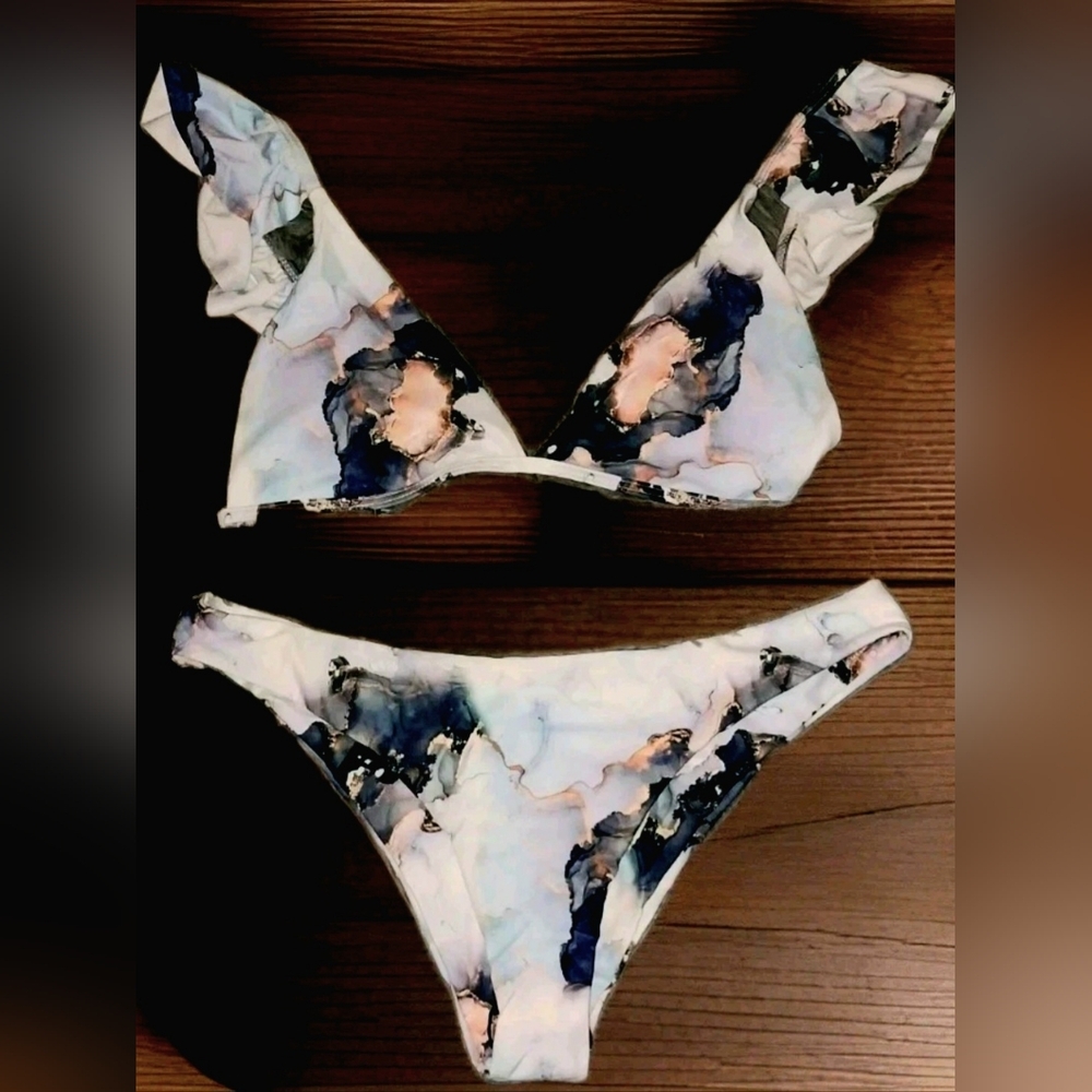 Bikini Brazilian Marble Print Swimsuit, L